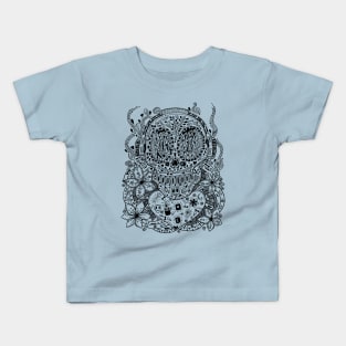 Skull DJ Heart Floral Doodle Kids T-Shirt